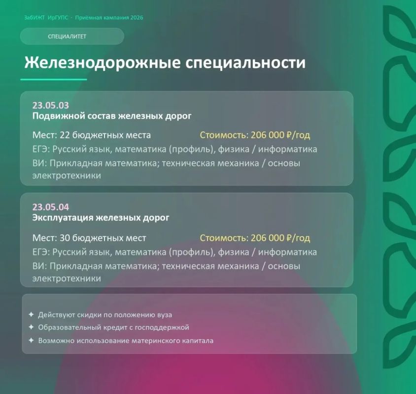 Приёмная кампания Забайкальского института железнодорожного транспорта — филиала ФГБОУ ВО «ИрГУПС» Приёмная кампания Забайкальского института железнодорожного транспорта — филиала ФГБОУ ВО «ИрГУПС»