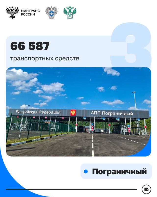 Вместе с Росгранстроем и ФТС России определили ТОП-5 пунктов пропуска на границе с Китаем по количеству проследовавших грузовых машин за 1-е полугодие 2026 года Вместе с Росгранстроем и ФТС России определили ТОП-5 пунктов пропуска на границе с Китаем по количеству проследовавших грузовых машин за 1-е полугодие 2026 года