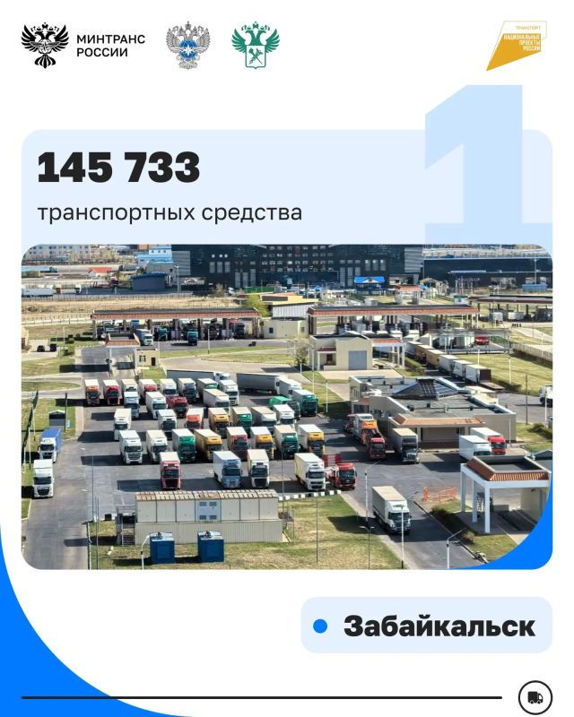 Вместе с Росгранстроем и ФТС России определили ТОП-5 пунктов пропуска на границе с Китаем по количеству проследовавших грузовых машин за 1-е полугодие 2026 года Вместе с Росгранстроем и ФТС России определили ТОП-5 пунктов пропуска на границе с Китаем по количеству проследовавших грузовых машин за 1-е полугодие 2026 года