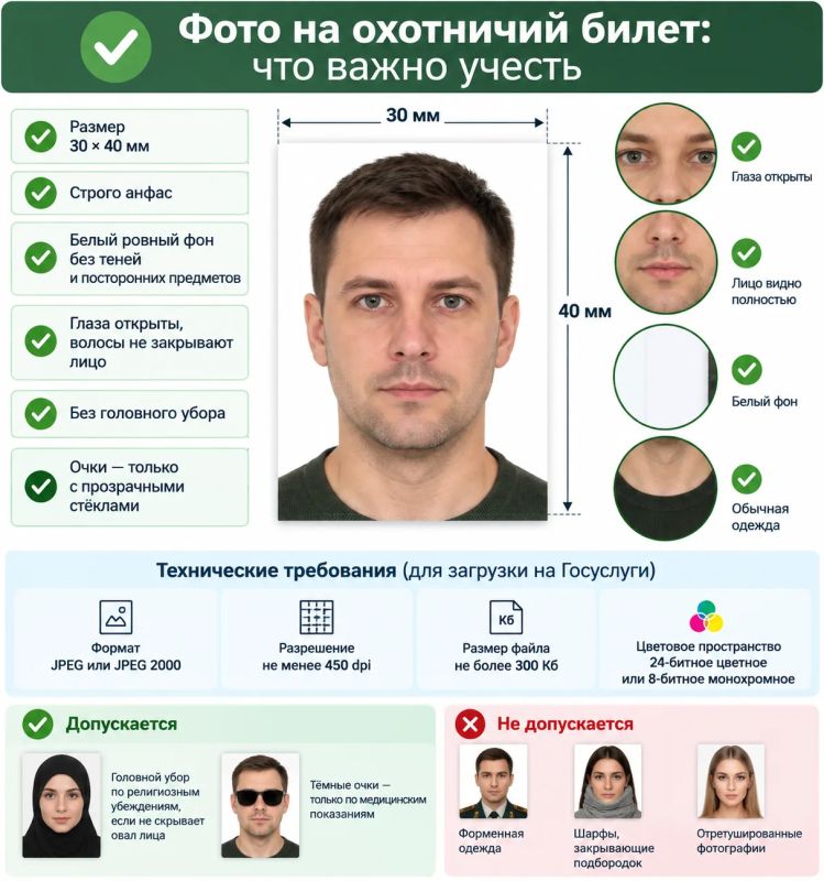 #охотуправление. Фото на охотничий билет: что важно учесть При подаче заявления на охотничий билет через Госуслуги особое внимание уделите фотографии