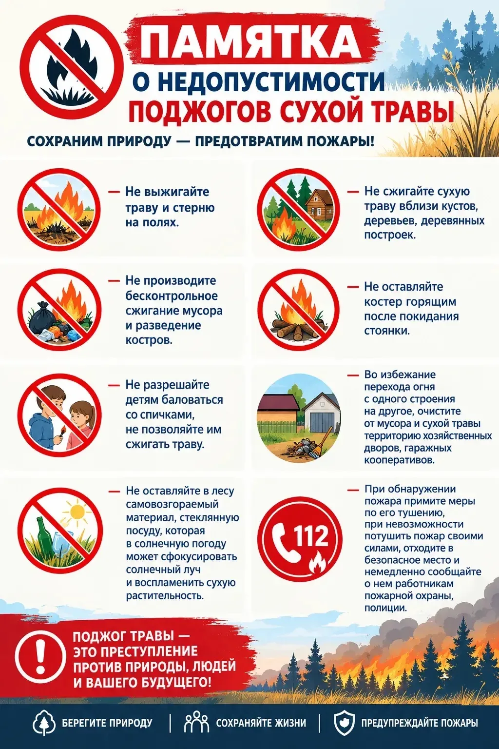 Памятка о недопустимости поджогов сухой травы